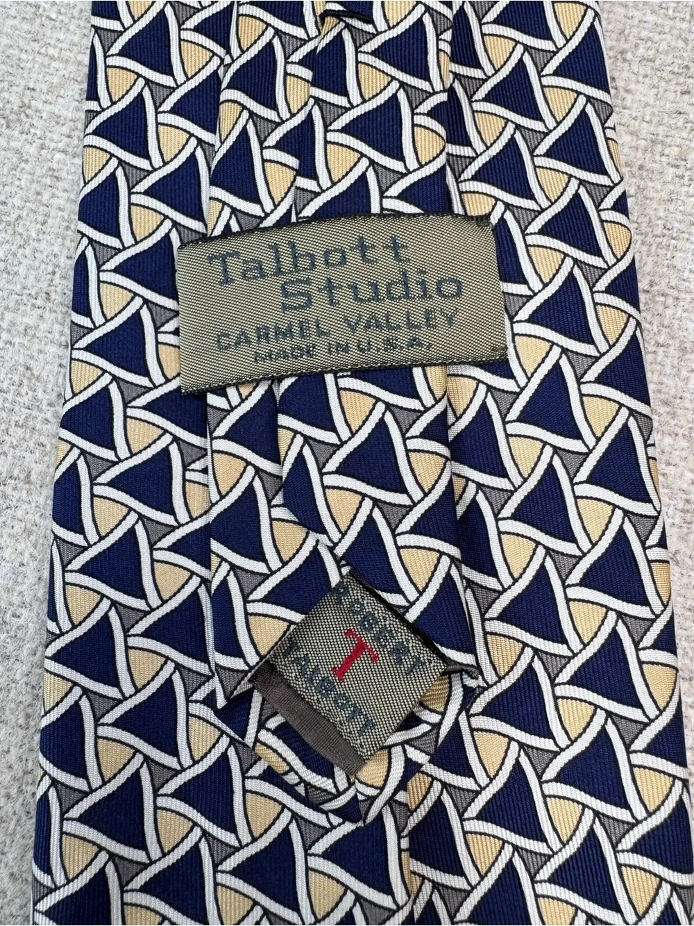 ROBERT TALBOTT Studio‎ Hand Sewn Silk Necktie geometric blue tan preppy